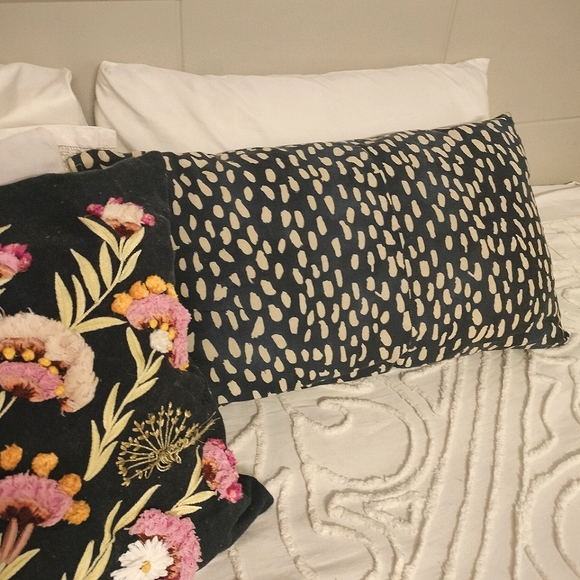 Navy Blue and White Boho Speckled Cushion - Picture 5 of 16